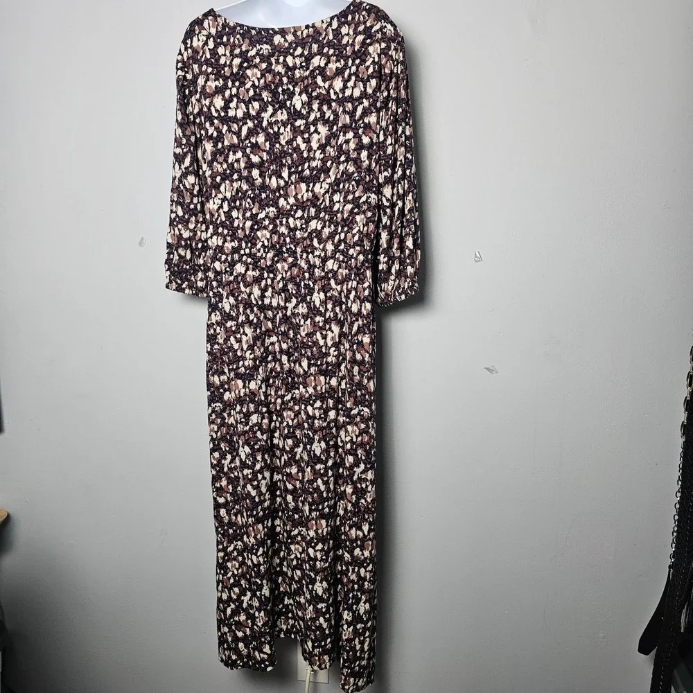 FatFace Libby Black Brown Patterned Maxi/Midi Dress 14R Cottagecore Boho Pockets
